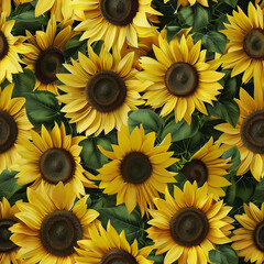 Seamless pattern of beautiful yellow sunflowers