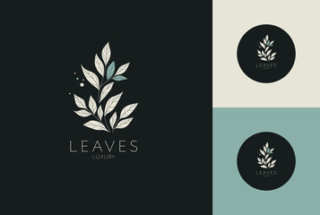 Emblem with leaves. Can be used for jewelry, beauty and fashion industry. Great for logo, monogram, invitation, flyer, menu, background, or any desired idea.