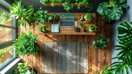 Modern Workspace with Productivity Apps and Green Plants, generative ai