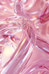 Abstract geometric pink background with glass spiral tubes, flow clear fluid with dispersion and refraction effect, crystal composition of flexible twisted pipes, modern 3d wallpaper, design elem