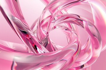 Abstract geometric pink background with glass spiral tubes, flow clear fluid with dispersion and refraction effect, crystal composition of flexible twisted pipes, modern 3d wallpaper, design element