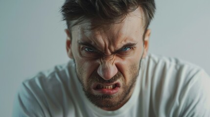 Portrait of an angry male over plain background
