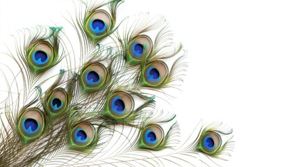 Fototapeta premium Bunch of peacock feathers for decoration isolated on white