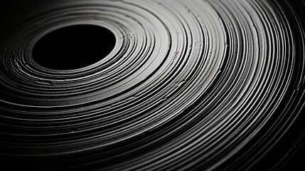 Close-up view of a spinning vinyl record with illuminating sunlight