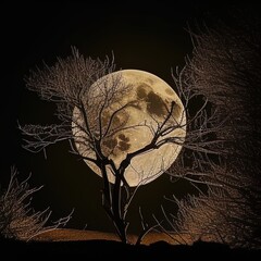 Full moon through trees. Great for backgrounds, spooky scenes, tranquil scenes, mystery, forest, adventure and more. 