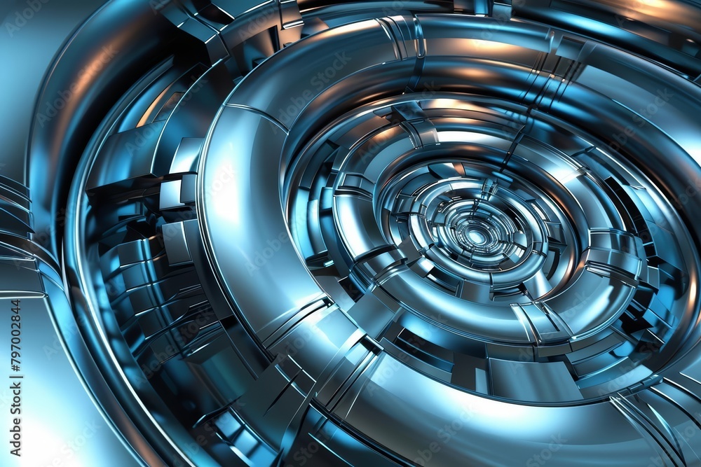 Poster design a visually striking background using circular shapes and metallic colors to convey a hitech c