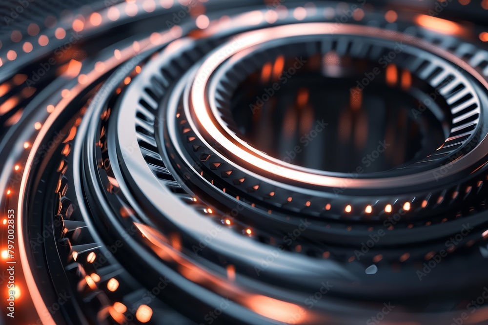 Poster design a visually striking background using circular shapes and metallic colors to convey a hitech c