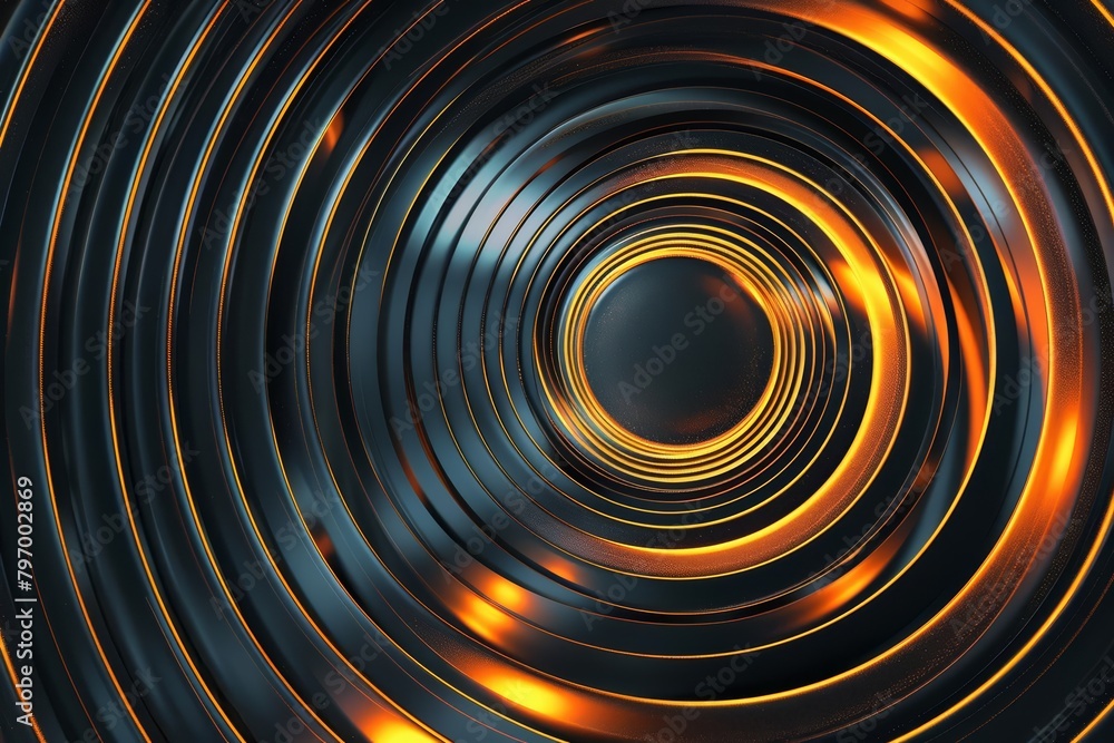 Poster design a visually striking background using circular shapes and metallic colors to convey a hitech c
