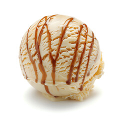 Single Scoop of Cream Caramel Stripes Ice Cream Against White Background