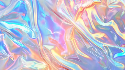 Fototapeta premium Seamless trendy iridescent rainbow foil texture. Soft holographic pastel unicorn marble background pattern. Modern pearlescent blurry abstract swirl illustration. Digital art. 3D rendering.