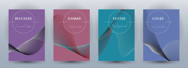 Wave flow dynamic banners minimal vector set. Covers with curve lines texture abstract waveform motion.