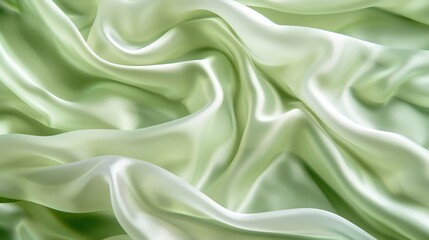 Obraz premium Salt green and white colors, light green silk fabric, wavy resin sheets in the style of undulating curves, high resolution, soft edges, clean background, closeup of fabric, product photography, depth