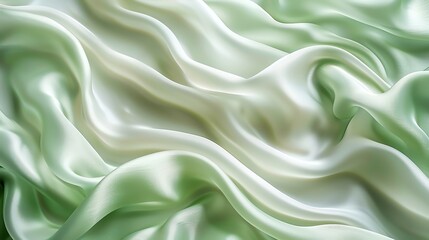 Fototapeta premium Salt green and white colors, light green silk fabric, wavy resin sheets in the style of undulating curves, high resolution, soft edges, clean background, closeup of fabric, product photography, depth