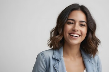 Fototapeta premium Portrait of a happy latina girl on light background