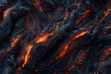 Abstract formations of fiery crimson lines merging with radiant burnt orange points, contrasted against a backdrop of dark ash grey, capturing the dynamic essence of molten lava in stunning detail.