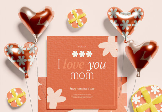 Greeting Card with Balloon Mockup
