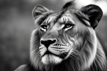 'white black portrait dark lion african cat power mammal hair dangerous leader beast head close...