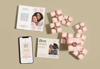 Smartphone with Gift Boxes Celebration Concept Mockup