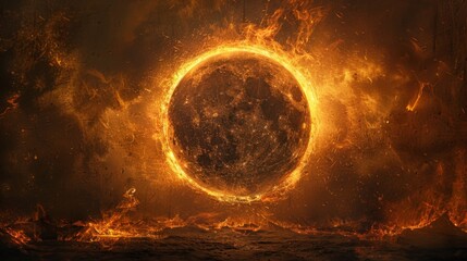 Obraz na płótnie Canvas Fiery solar eclipse depicted in stunning detail, a dramatic astronomical event captured vividly