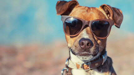Cute dog with sunglasses posing for portrait 
