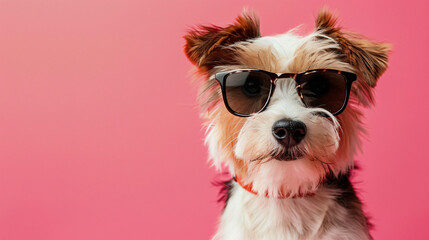 Cute dog with sunglasses posing for portrait 
