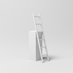 Product display. Display plinths. Stand. White color. White wooden ladder. 3d illustration.