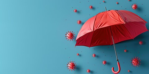 Umbrella as a shield against germs and viruses, modern illustration isolated on a blue background