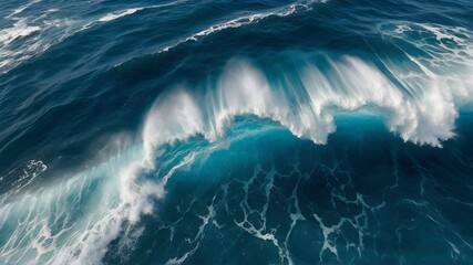 close up of strong blue waves breaking in the open sea on a sunny afternoon