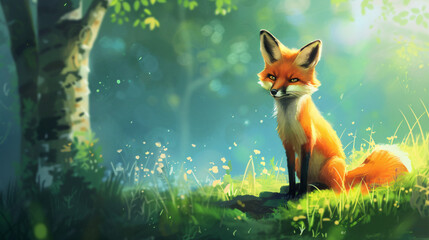Cute red fox looking in nature