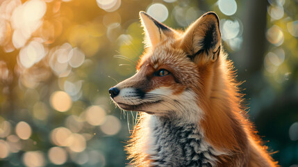 Cute red fox looking in nature
