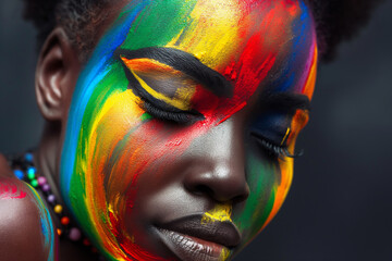 Embracing Roots and Pride. A Portrait of Heritage Celebration Through Vibrant Cultural Face Paint