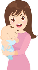 mother holding baby in arms. mom hugging her child