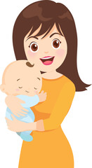 mother holding baby in arms. mom hugging her child