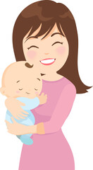 mother holding baby in arms. mom hugging her child