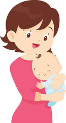 mother holding baby in arms. mom hugging her child