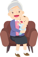 grandparent holding baby in arms. elderly hugging cute child