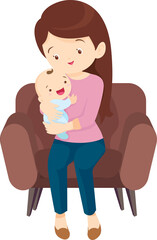 mother holding baby in arms. mom hugging her child