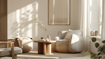 Nordic Serenity: Minimalist Living Room with Clean Lines and Cozy Textures
