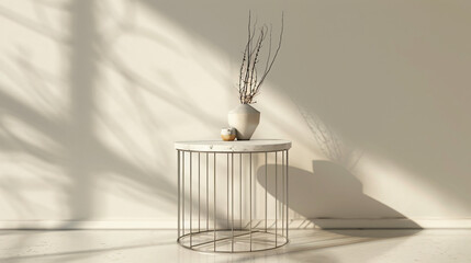 Modern Simplicity: Minimalist Wire-frame Side Table with Marble Top