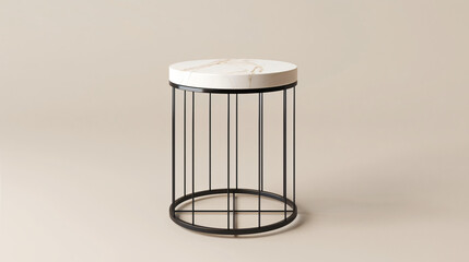 Modern Simplicity: Minimalist Wire-frame Side Table with Marble Top