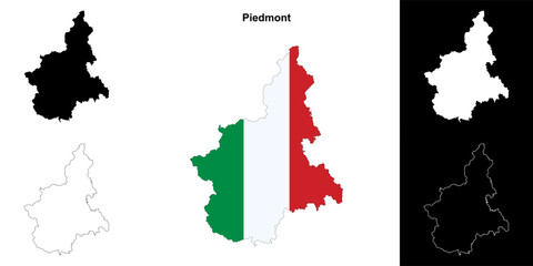 Piedmont blank outline map set