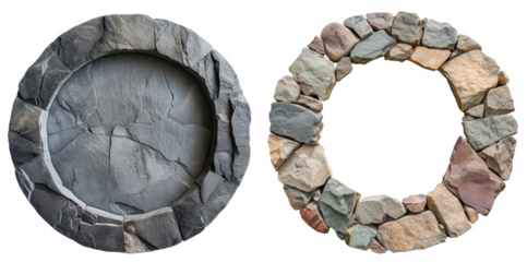 Dark grey stone round frame. Rock stone circle border