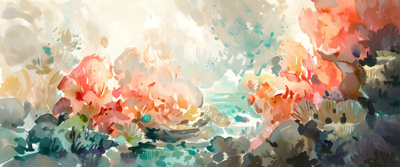 An artful take on a reef scene, with a burst of vivid colors and a tranquil underwater motif in digital painting