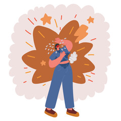 Cartoon vector illustration of Mature woman experiencing hot flush from menopause.