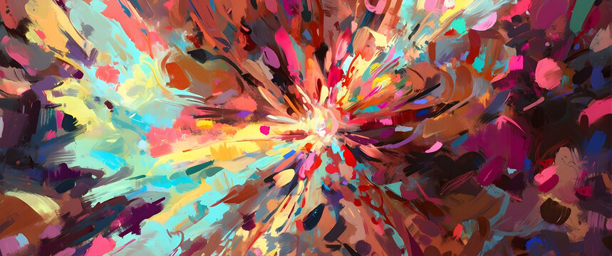 A stunning abstract image capturing an explosive eruption of vibrant colors and dynamic movement, resembling a firework display
