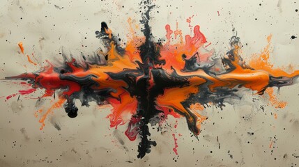 Vibrant Rorschach inkblot in orange and black, evoking feelings of fiery emotion and abstract art