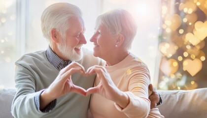 Älteres Paar zeigt eine Herz mit ihren Händen.