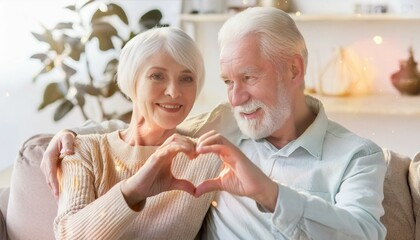 Älteres Paar zeigt eine Herz mit ihren Händen.