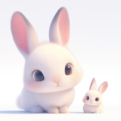 Fototapeta premium Mom Bunny and Baby Bunny Sitting on a Plain White Background