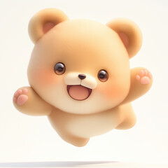Funny Flying Happy Teddy Bear on a Plain White Backdrop, Square Image